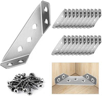 Thumbnail for 20PCS Universal Stainless Steel L Brackets for Wood,Hardware Metal Angle Bracket Corner Braces