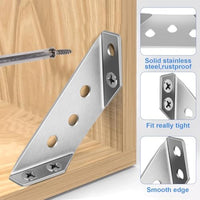 Thumbnail for 20PCS Universal Stainless Steel L Brackets for Wood,Hardware Metal Angle Bracket Corner Braces