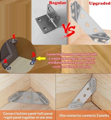20PCS Universal Stainless Steel L Brackets for Wood,Hardware Metal Angle Bracket Corner Braces