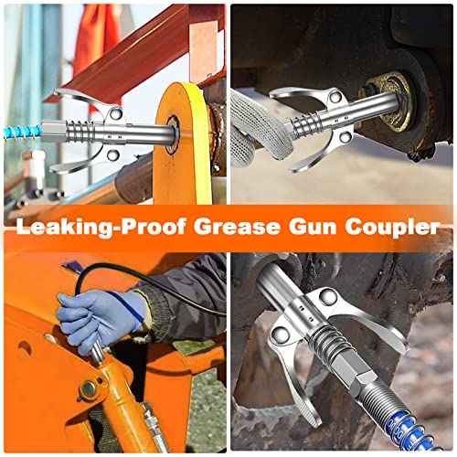 Grease Gun Coupler, Double Handles Quick Release Grease Nozzle Joint Fittings with 6 Thickened Jaws