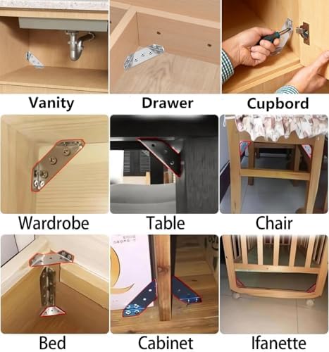 20PCS Universal Stainless Steel L Brackets for Wood,Hardware Metal Angle Bracket Corner Braces