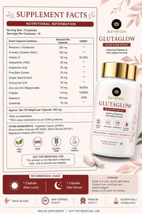 Thumbnail for Glutathione Capsules for Skin Glow | JEEVAVEDA GLUTAGLOW with NAC, Vitamin C, Astaxanthin, Hyaluronic Acid, Ceramide & CoQ10 | Beauty & Anti-Aging Supplement | 60 Veg Capsules