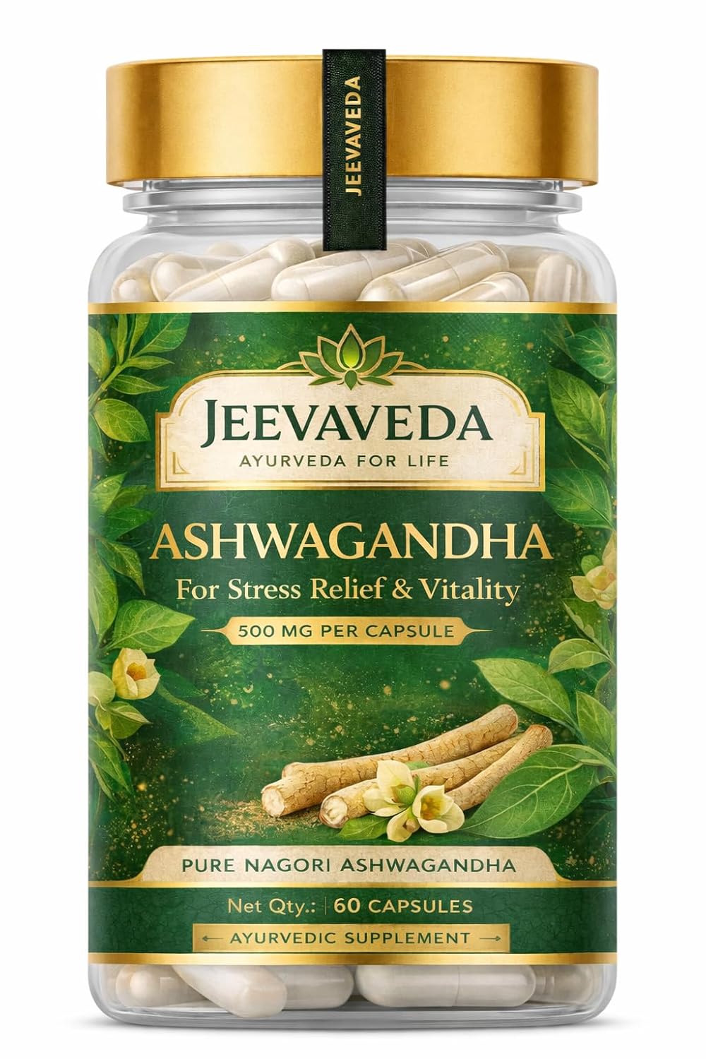 Ashwagandha Gold | 5% Withanolides | 100% Pure Root Extract | Herbal Supplement | Capsules | Stress Relief, Energy & Recovery Support | 60 Capsules Pack