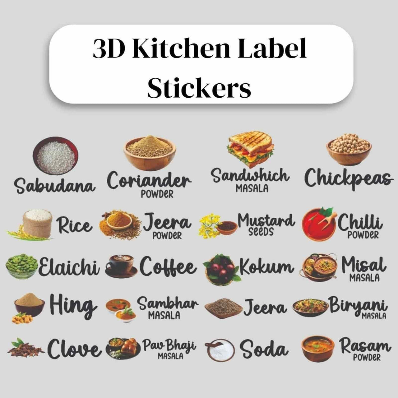 Modern 3D Kitchen Labels for Jars, Bottles & Containers
