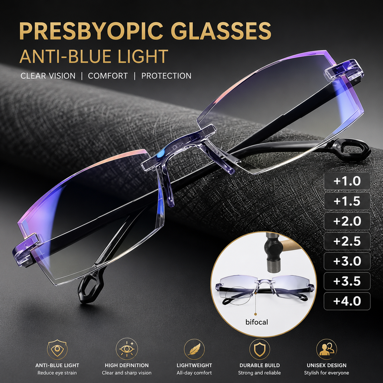 Rimless Adaptive Reading Glasses – Buy 1 Get 3 Free | Clear Vision & Lightweight