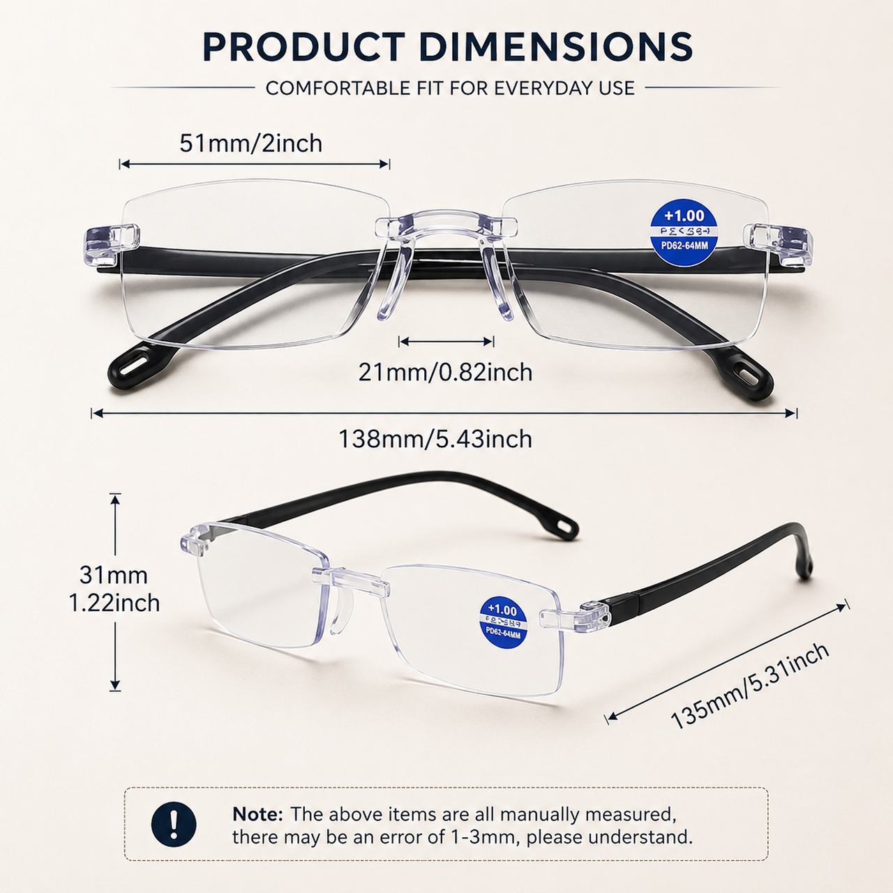 Rimless Adaptive Reading Glasses – Buy 1 Get 3 Free | Clear Vision & Lightweight