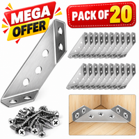 Thumbnail for 20PCS Universal Stainless Steel L Brackets for Wood,Hardware Metal Angle Bracket Corner Braces