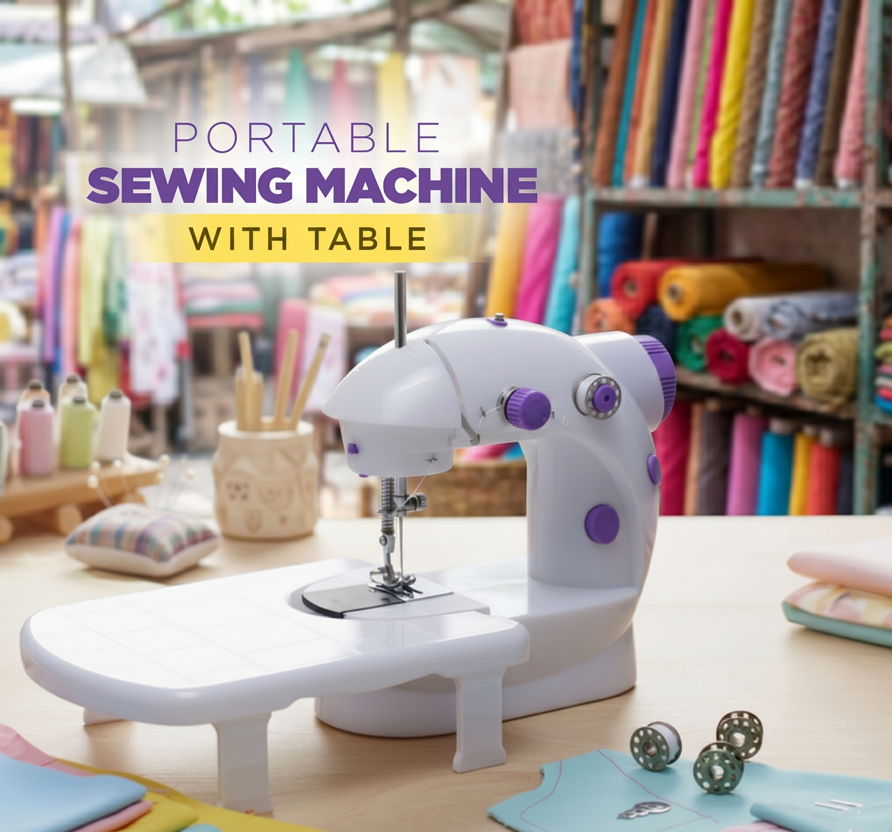Multi-Functional Portable Sewing Machine with Table