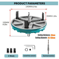 Thumbnail for Adjustable Hole Saw 45-130mm for Woodworking, Hole Cutter for Electric Drill