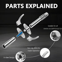Thumbnail for Grease Gun Coupler, Double Handles Quick Release Grease Nozzle Joint Fittings with 6 Thickened Jaws